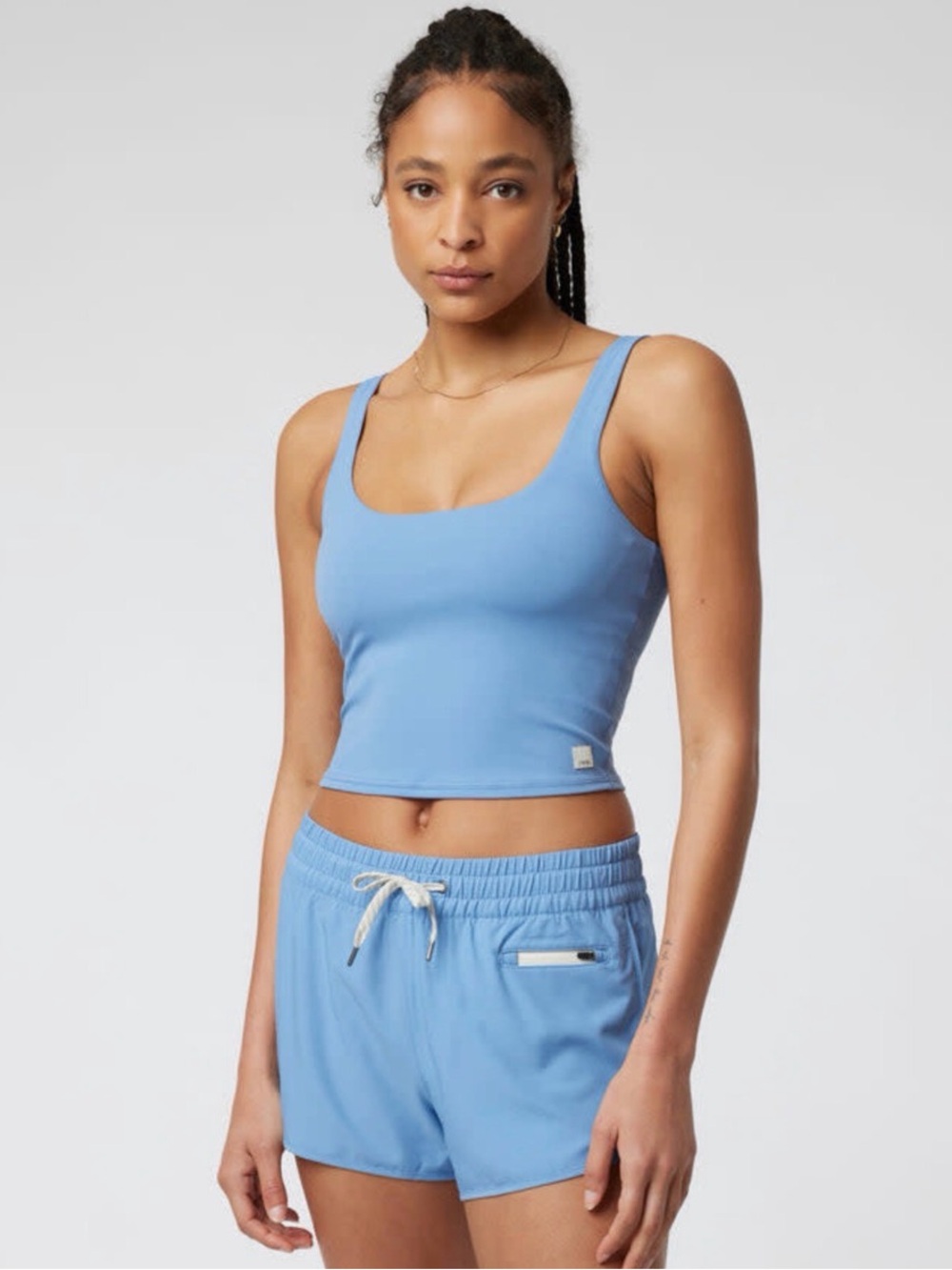 Vuori Daily Crop Blue Square Neck Cropped Tank Top